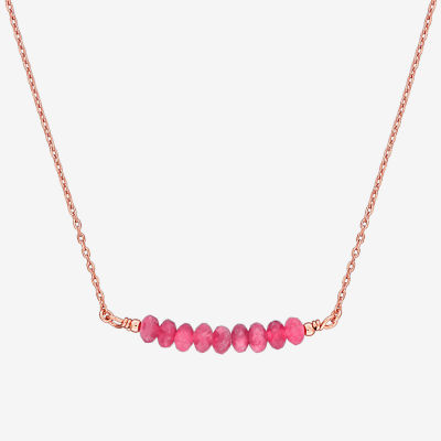 Womens Genuine Pink Tourmaline 18K Rose Gold Over Silver Beaded Necklace