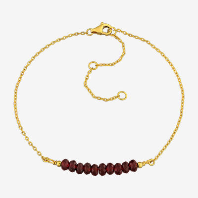 Genuine Red Garnet 18K Gold Over Silver Beaded Bracelet