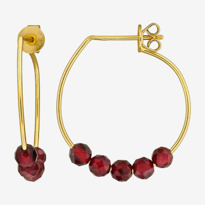 Womens Genuine Red Garnet 18K Gold Over Silver 26mm Hoop Earrings