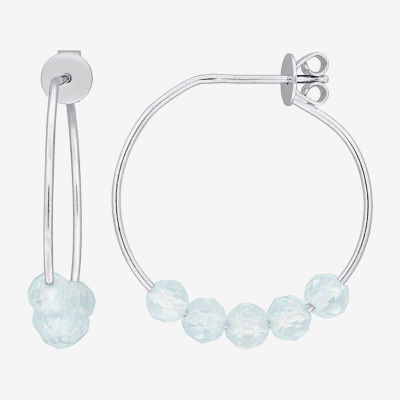 Womens Genuine Blue Aquamarine Sterling Silver 26mm Hoop Earrings