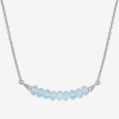 Womens Genuine Blue Aquamarine Sterling Silver Beaded Necklace