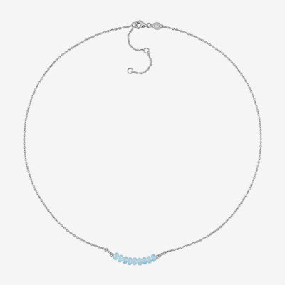 Womens Genuine Blue Aquamarine Sterling Silver Beaded Necklace