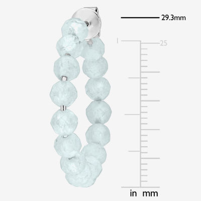 Womens Genuine Blue Aquamarine Sterling Silver 26mm Hoop Earrings