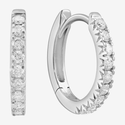 Effy  Womens 1/4 CT. T.W. Natural White Diamond 14K White Gold 12.4mm Hoop Earrings