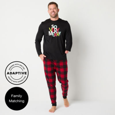 North Pole Trading Co. Mens Adaptive Microfleece Crew Neck Long Sleeve 2-pc. Pant Pajama Set