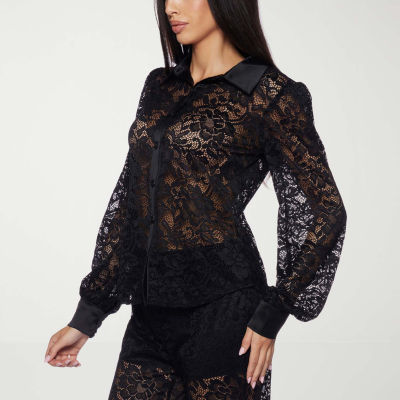 Premier Amour Womens Long Sleeve Lace Blouse