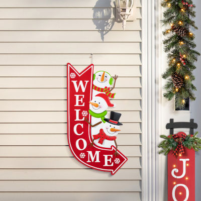 Glitzhome 36"H Metal Christmas Snowmen Arrow Welome Christmas Yard Art