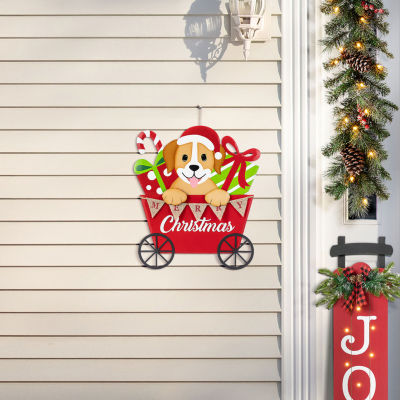 Glitzhome 24"H Metal Christmas Dog And Gift Cart Christmas Yard Art