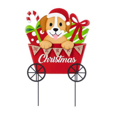 Glitzhome 24"H Metal Christmas Dog And Gift Cart Christmas Yard Art