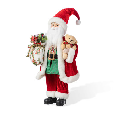 Glitzhome 18"H Faux Fur Christmas Traditional Santa Christmas Figurine