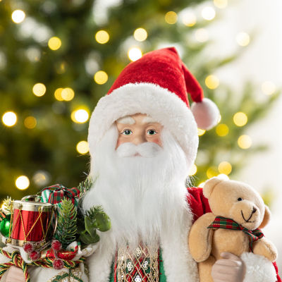 Glitzhome 18"H Faux Fur Christmas Traditional Santa Christmas Figurine