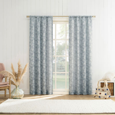 No 918 Koda Woven Jacquard Leaf Rod Pocket Light-Filtering Single Curtain Panel