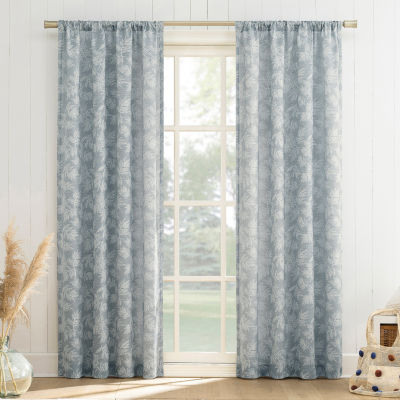No 918 Koda Woven Jacquard Leaf Rod Pocket Light-Filtering Single Curtain Panel