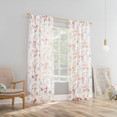 No 918 Jocelyn Floral Print Crushed Voile Rod Pocket Light-Filtering Single Curtain Panel