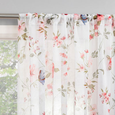 No 918 Jocelyn Floral Print Crushed Voile Rod Pocket Light-Filtering Single Curtain Panel