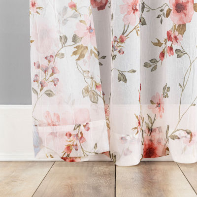 No 918 Jocelyn Floral Print Crushed Voile Rod Pocket Light-Filtering Single Curtain Panel