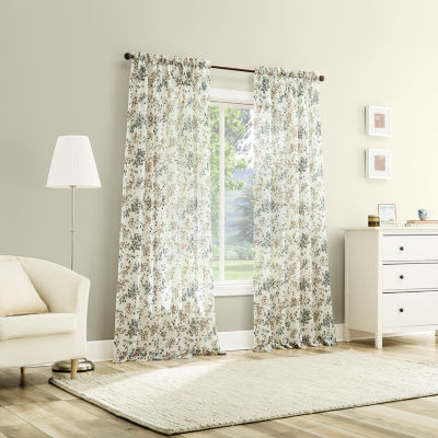 No 918 Alethea Floral Print Crushed Voile Rod Pocket Light-Filtering Single Curtain Panel