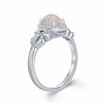 Enchanted Disney Fine Jewelry 1/10 CT. T.W. Diamond & Lab-Created Opal Sterling Silver Cocktail Ring