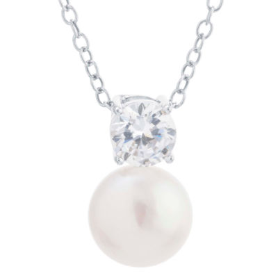 Silver Treasures Cultured Freshwater Pearl Sterling Silver 18 Inch Cable Pendant Necklace