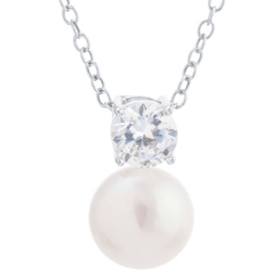 Silver Treasures Womens White Cultured Freshwater Pearl Sterling Silver 18 Inch Pendant Necklace