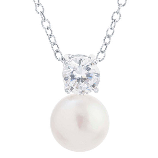 Silver Treasures Cultured Freshwater Pearl Sterling Silver 18 Inch Cable Pendant Necklace