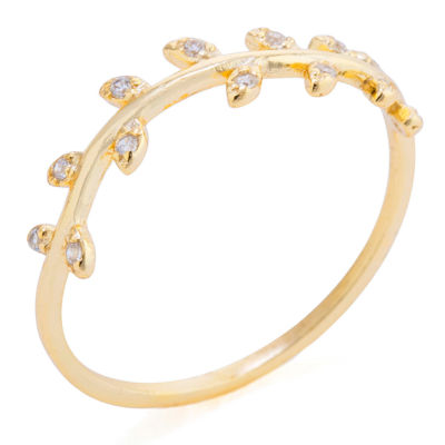 Silver Treasures 14K Gold Over Silver Leaf Cubic Zirconia Ring