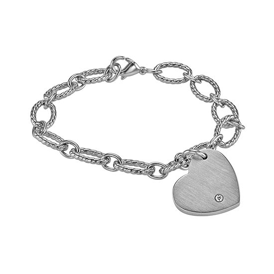 Stainless Steel 7.5 Inch Solid Link Heart Chain Bracelet