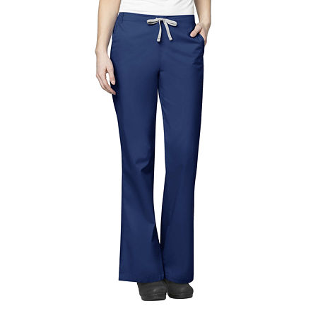 Wink Wonderwork 502 Flare Womens Petite Tag Free Scrub Pants, Petite Small, Blue