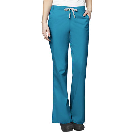 Wink Wonderwork 502 Flare Womens Petite Tag Free Scrub Pants, Petite Large, Blue