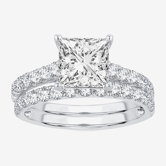 Signature By Modern Bride Princess_Cut Womens 3 CT. T.W. Lab Grown White Diamond 14K White Gold Bridal Set