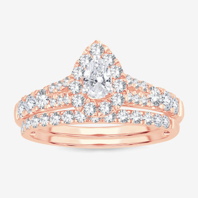 Womens 1 CT. T.W. Natural White Diamond 10K Rose Gold Pear Bridal Set