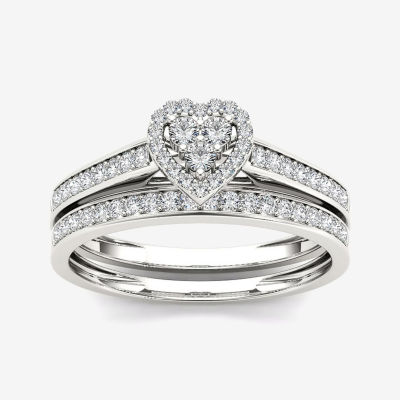 1/2 CT.T.W. Natural Diamond 10K White Gold Heart-Shaped Bridal Set