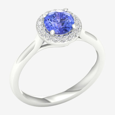 Womens Genuine Purple Tanzanite& 1/6 CT. T.W. Mined White Diamond 10K Gold Halo Cocktail Ring