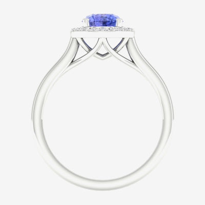 Womens Genuine Purple Tanzanite& 1/6 CT. T.W. Mined White Diamond 10K Gold Halo Cocktail Ring