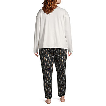 Ambrielle Womens Plus Crew Neck Long Sleeve 2-pc. Pant Pajama Set