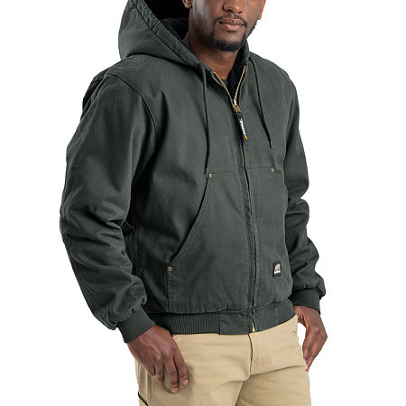 Berne Highland Washed Duck Mens Hooded Heavyweight Work Jacket, Small, Green