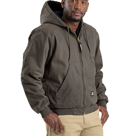 Berne Highland Washed Duck Mens Hooded Heavyweight Work Jacket, Medium, Green