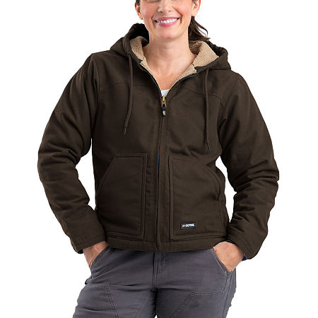 Berne Softstone Hooded Womens Hooded Midweight Work Jacket, Medium, Brown