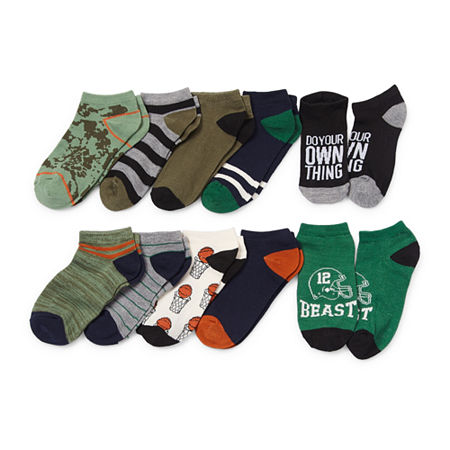 Thereabouts Little & Big Boys 10 Pair Low Cut Socks, Large, Green