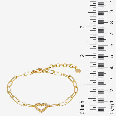 Paris 1901 By Charles Garnier 18K Gold Over Silver 6 3/4 Inch Solid Paperclip Heart Link Bracelet