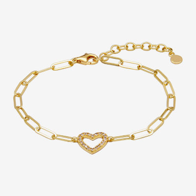 Paris 1901 By Charles Garnier 18K Gold Over Silver 6 3/4 Inch Solid Paperclip Heart Link Bracelet