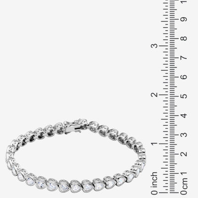 Cubic Zirconia Platinum Over Silver Heart 7.25 Inch Tennis Bracelet