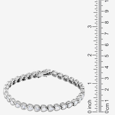 Womens Cubic Zirconia Platinum Over Silver Heart 7.25 Inch Tennis Bracelet