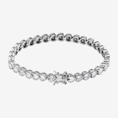 Cubic Zirconia Platinum Over Silver Heart 7.25 Inch Tennis Bracelet