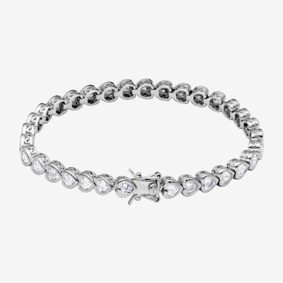 Womens Cubic Zirconia Platinum Over Silver Heart 7.25 Inch Tennis Bracelet