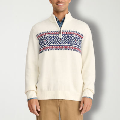 IZOD Fairisle Mens Mock Neck Long Sleeve Pullover Sweater