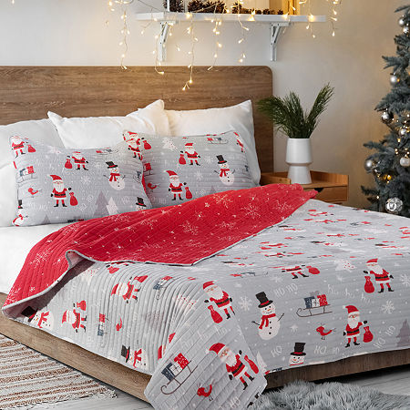 Avanti Ho Ho Ho Reversible Quilt Set, One Size, Gray