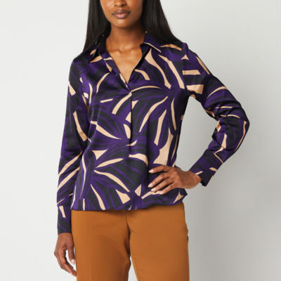 Worthington Womens Long Sleeve Satin Blouse