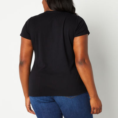St. John's Bay Womens Plus V Neck Short Sleeve T-Shirt