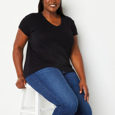 St. John's Bay Womens Plus V Neck Short Sleeve T-Shirt
